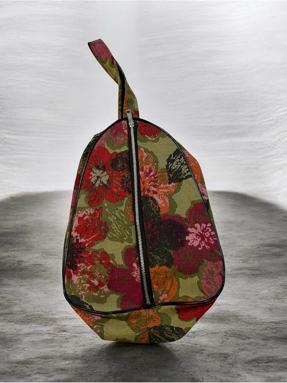 Vintage 60s 70s Floral Shoe Bag Travel Teardrop Barkcloth Boho Hippie